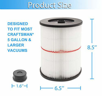 Picture of Filter for Shop Vac & Craftsman 17816 9-17816 Replacement Cartridge Filter for Craftsman Wet Dry Vac Fits 5/6/8/12/16/32 Gallon Larger Vacuum Cleaner Accessories 1 Pack