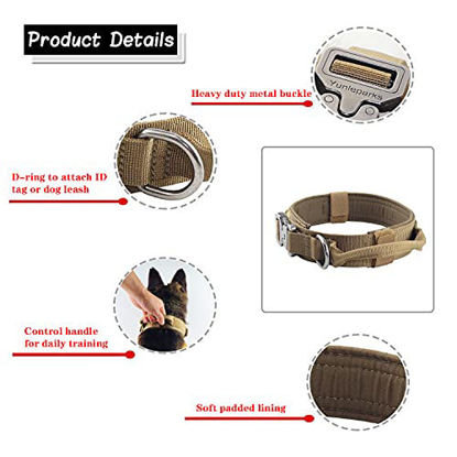 Picture of Yunlep Adjustable Tactical Dog Collar Military Nylon Heavy Duty Metal Buckle with Control Handle for Dog Training(L,Coyote Brown)