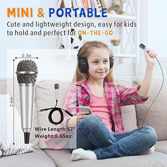Picture of [2PCS] Mini Microphone, Wootrip Mini Karaoke Vocal and Recording Microphone portable for iphone ipad laptop android-Tiny microphone ideal for Kids holidays gift (Blue and Silver)