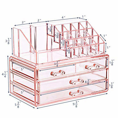 Picture of Ikee Design Pink Jewelry & Cosmetic Storage Display Boxes Two Pieces Set, Pink Cosmetic Jewelry Organizer Makeup Holder, Cosmetic Holder, Cosmetic Organizer for Vanity