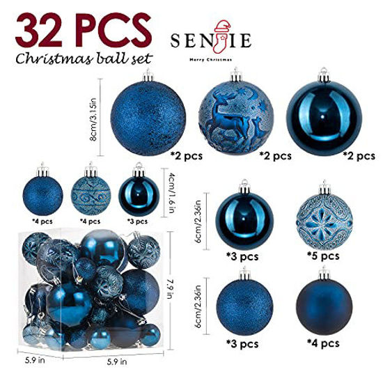 Christmas Ornaments for Xmas Trees,Night Blue Shatterproof Christmas Ball Ornaments of 32 pcs