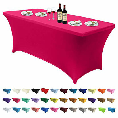 Picture of ABCCANOPY Spandex Tablecloths for 6 ft Home Rectangular Table Fitted Stretch Table Cover Polyester Tablecover Table Toppers
