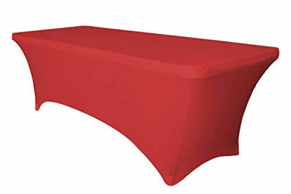 Picture of 6ft Tablecloth Rectangular Spandex Linen - Table Cloth Fitted Cover for 6 Foot Folding Table, Wedding Linens Banquet Cloths Rectangle Covers (Red)