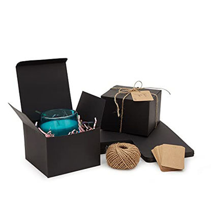 Picture of Black Paper Gift Boxes with Lids, Bulk Set with Twine and Gift Tags (5x5x3.5 In, 30 Pack)