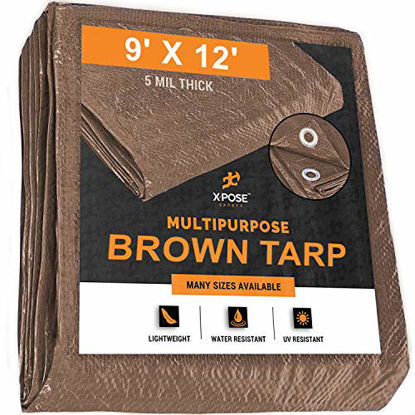 Picture of Multipurpose Protective Cover Brown Poly Tarp 9' x 12' - Durable, Water Resistant, Weather Resistant - 5 Mil Thick Polyethylene - by Xpose Safety