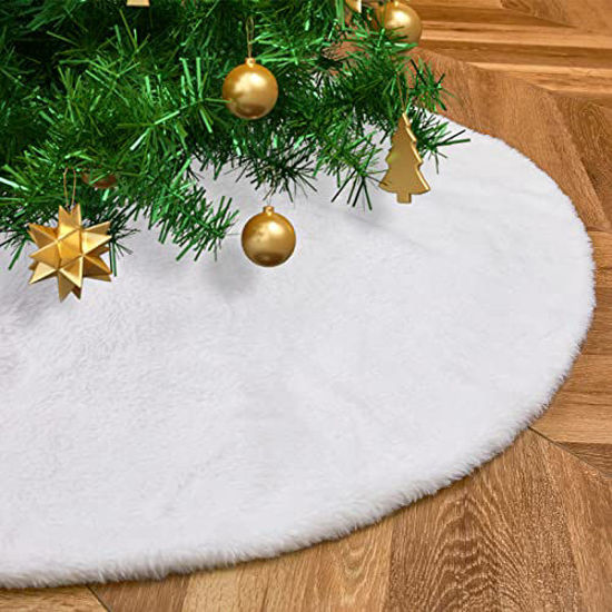 Picture of White Christmas Tree Skirt 24 inch Faux Fur Tree Skirt Small Xmas Tree Skirt Christmas Decorations