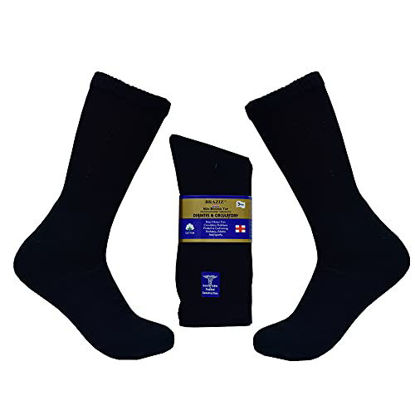 Picture of Braziz Diabetic Socks 12 Pairs Premium Soft Breathable Cotton Diabetic Socks Women Men Comfort Top Non-Binding Crew Socks (Black, Size 10-13 Shoe Size 7-12)