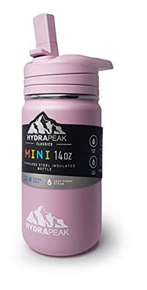 Picture of Hydrapeak Mini 14oz Kids Water Bottle with Straw Lid, Stainless Steel Double Wall Insulated Water Bottle for Kids | Leak-Proof and Spill-Proof Kids Water Bottle for School, Cold for 24 Hours (Pink)