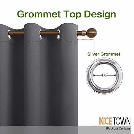 Picture of NICETOWN Bedroom Blackout Curtain Panel - Window Treatment Thermal Insulated Solid Grommet Blackout for Living Room (1 Panel, 70 by 63 Inch, Grey)