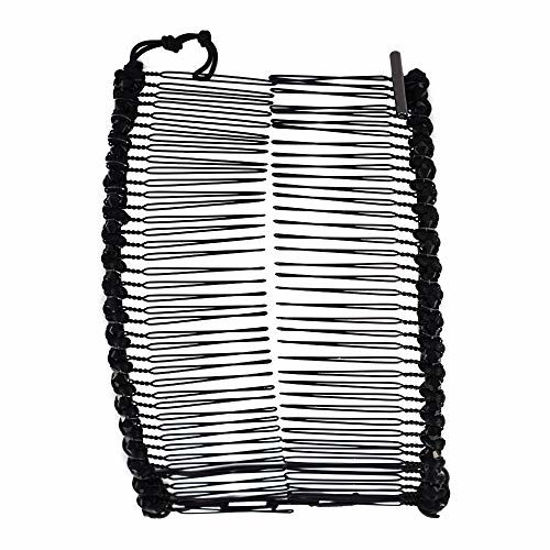 Picture of Banana Clip for Thick Curly Heavy Hair - Stretch & Adjust, Gentle, Strong, Holds Snug, Lightweight No Damage, Creases or Pain - Make Comfy UpDo, Ponytail or Bun (Shimmering Black Beads w/Bar Closure)