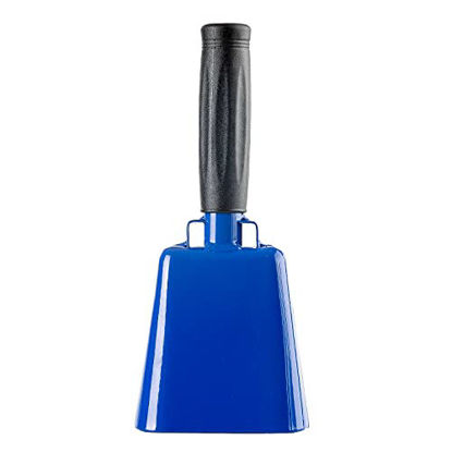 Picture of Steel Cow Bell with Handle Cowbells,Cheering Bell and Loud Noise Makers Hand Bells for Sporting Events,Football Games,School Bell,Farm Hand Chimes Percussion Musical Instruments (8 inch Blue)