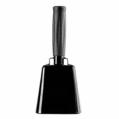 Picture of Steel Cow Bell with Handle Cowbells,Cheering Bell and Loud Noise Makers Hand Bells for Sporting Events,Football Games,School Bell,Farm Hand Chimes Percussion Musical Instruments (8 inch Black)