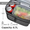 Picture of Tirrinia Insulated Lunch Bag, Leakproof Thermal Bento Cooler Tote for Women and Men, Dual Compartment with Shoulder Strap, 10.2" x 7.5" x 9", Dark Gray