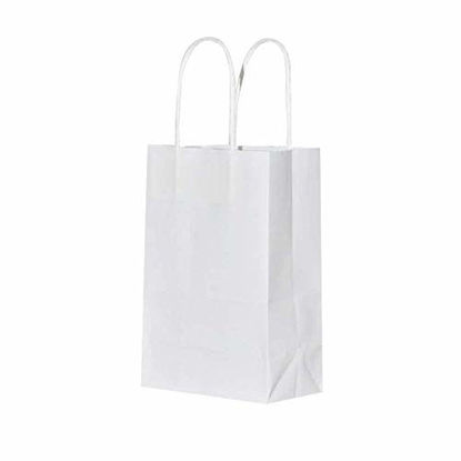 Picture of 50 Pack Sturdy Small White Gift Paper Bags with Handles Bulk, Bagmad Kraft Bags 5.25x3.25x8 inch, Craft Grocery Shopping Retail Party Favors Wedding Bags Sacks (White, 50pcs)