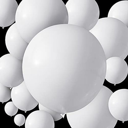 Picture of 100 Pieces Latex Balloons Different Sizes 18 12 10 5 Inch Party Balloon Garland Kit for Halloween Christmas Thanksgiving Baby Shower Wedding Birthday Bride Balloon Party Decoration (White)