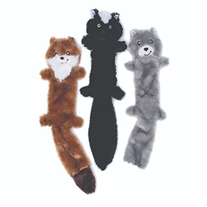 Picture of ZippyPaws - Skinny Peltz No Stuffing Squeaky Plush Dog Toy, Weasel, Skunk, Wolf - Large, 3 Count