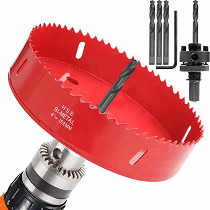 Picture of 6 inch Hole Saw for Making Cornhole Boards 152mm Corn Hole Drilling Cutter BI-Metal Heavy Duty Steel Blade & Hex Shank Drill Bit Adapter By STARVAST for Cornhole Game, Home Improvement (Red)