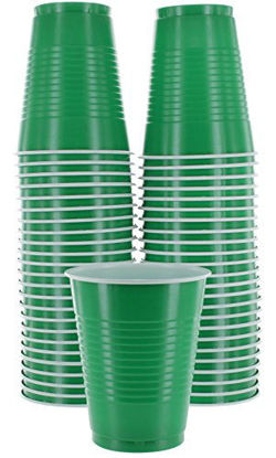 Picture of Amcrate Green Colored 18-Ounce Disposable Plastic Party Cups - Ideal for Weddings, Partys, Birthdays, Dinners, Lunchs. (Pack of 50)
