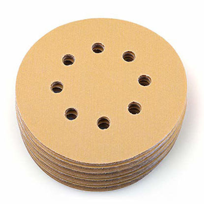 Picture of LotFancy 5 Inch 8 Hole 320 Grit Sanding Discs, Pack of 100, Random Orbital Sander Sandpaper, Hook and Loop Round Sand Paper