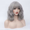 Picture of BUFASHION 14" Women Short Wavy Curly Wig Gray Bob Wig Cosplay Halloween Synthetic Wigs Wigs With Neat Bang Wig With Free Wig Cap (Gray 1)