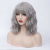 Picture of BUFASHION 14" Women Short Wavy Curly Wig Gray Bob Wig Cosplay Halloween Synthetic Wigs Wigs With Neat Bang Wig With Free Wig Cap (Gray 1)