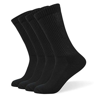 Picture of Well Knitting Diabetic Socks for Men & Women, Coolmax Medical Circulation Crew Mid Calf Socks with Seamless Toe, Non-Binding Top, and Padded Sole, 4 Pairs (XL,Black)