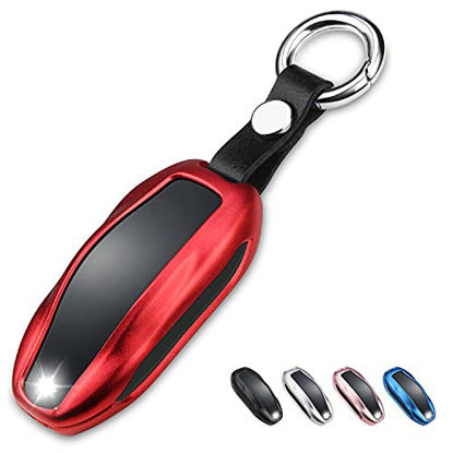 Picture of QBUC for Tesla Key Fob Cover with Keychain Compatible with Tesla Model S/3/Y Keyless Protection Case Smart Remote Accessory (Red)