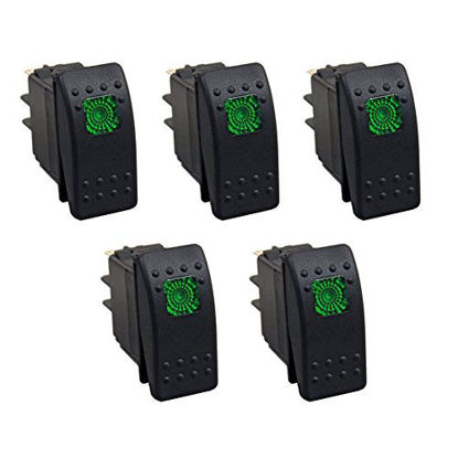 Picture of XT AUTO 12V 20 Amp 3pins Green Light Rocker Switch Kit 5-pack