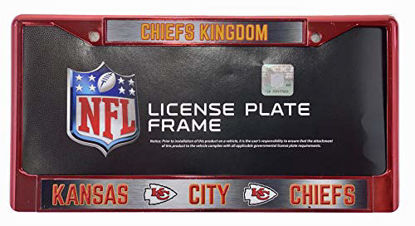 Picture of Rico NFL Kansas City Chiefs Premium Long Lasting Anodized Chrome Plated Zinc Alloy Team License Plate Frame - 2 Screw Hole Tag Holder with Highlighted Team Pride and Team Cheer