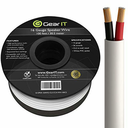 Picture of GearIT Pro Series 16 Gauge 2-Conductor Speaker Wire (100 Feet / 30.48Meters) CCA Speaker Wire CL2 Rated for in-Wall Speaker Cable, White