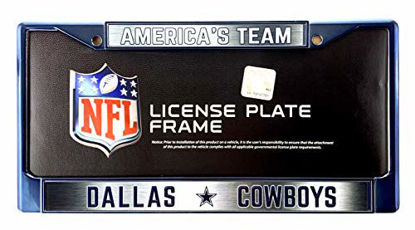Picture of Rico NFL Dallas Cowboys Premium Long Lasting Anodized Chrome Plated Zinc Alloy Team License Plate Frame - 2 Screw Hole Tag Holder with Highlighted Team Pride and Team Cheer
