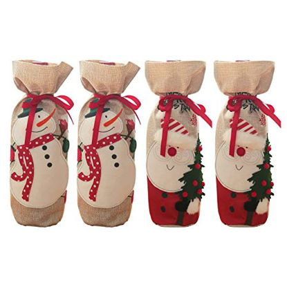 Picture of Wine Christmas BagBurlap Wine Bottle Gift Bag with Drawstring, Reusable Wine Bottle Covers for Xmas Christmas Wedding Birthday Holiday Party Decoration (4 Pieces)