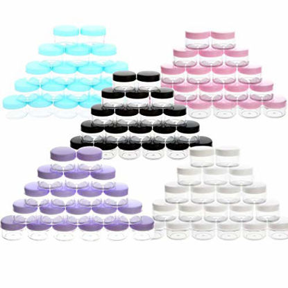 Picture of ZEJIA 5 Gram Cosmetic Containers 125pcs Sample Jars Tiny Makeup Sample Containers with lids(WhiteGreen Purple Pink and Black)