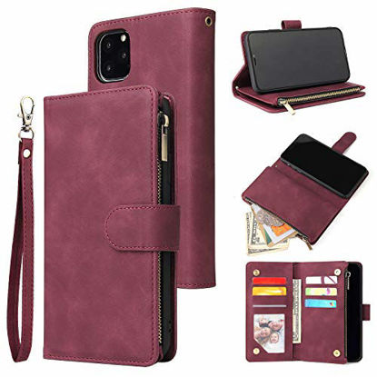 Picture of RANYOK Wallet Case Compatible with iPhone 11 Pro Max (6.5 inch), Premium PU Leather Zipper Folio Wallet RFID Blocking with Wrist Strap Magnetic Closure Built-in Kickstand Protective Case (Wine Red)