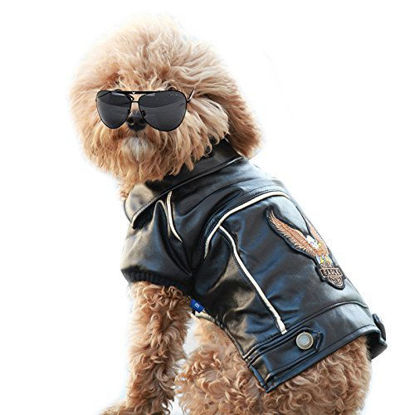 Picture of Cuteboom Dog Winter Coat Pu Leather Motorcycle Jacket for Dog Pet Clothes Leather Jacket, Waterproof (M)