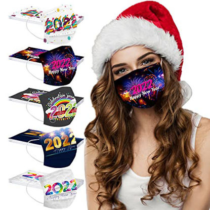Picture of 2022 New Year Face_Masks Disposable Adults,50Pc 3-Layer Breathable Christmas Face_Masks for Men and Women,Fall and Winter Decorative Disposable Face_Mask for Thanksgiving Christmas Party Holiday Gifts