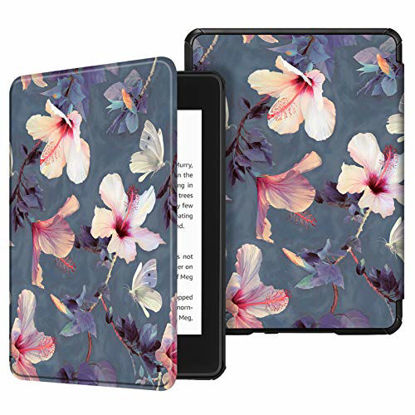 Picture of Fintie Slimshell Case for 6" Kindle Paperwhite (10th Generation, 2018 Release) - Premium Lightweight PU Leather Cover with Auto Sleep/Wake for Amazon Kindle Paperwhite E-Reader, Blooming Hibiscus