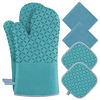 Picture of KEGOUU Oven Mitts and Pot Holders 6pcs Set, Kitchen Oven Glove High Heat Resistant 500 Degree Extra Long Oven Mitts and Potholder with Non-Slip Silicone Surface for Cooking (Turquoise)