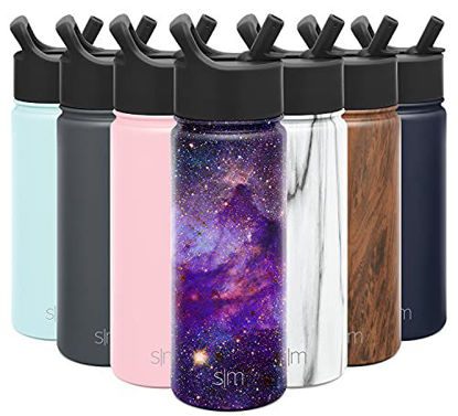 Picture of Simple Modern Insulated Water Bottle and Straw Lid Reusable Wide Mouth Stainless Steel Flask Thermos, 18oz, Pattern: Nebula