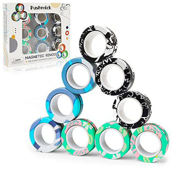 9Pcs Magnetic Ring Fidget Spinner Toys Set camo Fingers Magnet Rings ADHD  Stress Relief Magical Toys for Kids Anxiety