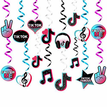 Picture of 30 Pack TIK TOK Birthday Themed Spiral Decoration Hot Music Note Party Supplies Short Video Swirl Hanging Decor Whirl Streamers Toy Ceiling Decorations Colorful Party Ornament Party Favor