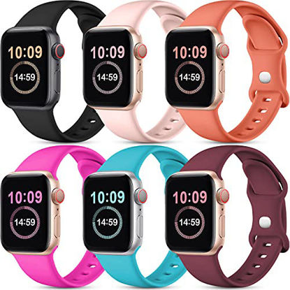 Picture of [6 Pack] SNBLK Compatible with Apple Watch Bands 45mm 44mm 42mm 41mm 40mm 38mm, Silicone Strap Compatible for iWatch Series 7 6 5 4 3 2 1 SE, (Black/Pink/Teal/Rose Pink/Wine Red/Coral) 42mm/44mm/45mm