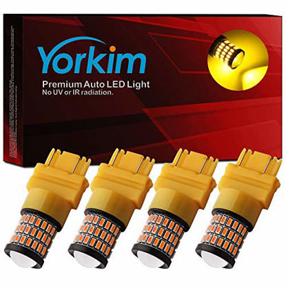 Picture of Yorkim 3157 LED Bulb Amber Ultra Bright, 3157 LED Brake Lights, 3157 LED Backup Reverse Lights, 3156 LED Tail Lights with Projector - 3056 3156 3156A 3057 4057 3157 4157 T25 LED Bulbs, Pack of 4