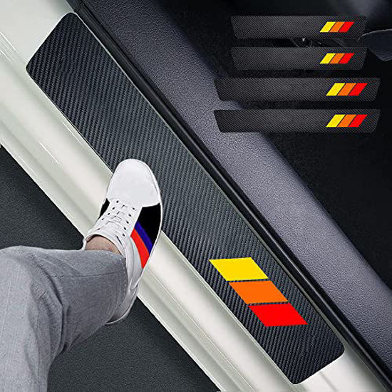 Picture of 4pcs Tri-Color Carbon Fiber Car Door Front/Rear Sill Plate Protectors Fit for Tacoma 4Runner Tundra Sequoia Rav4 Highlander (Yellow Orange Red 3 Color)