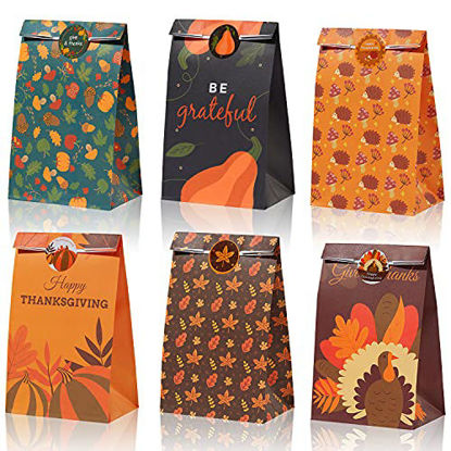 Picture of 60 Pack Thanksgiving Paper Party Favor Bags Fall Leaves Treat Goodie Candy Wrapped Bags with 60 Stickers for Autumn Parties