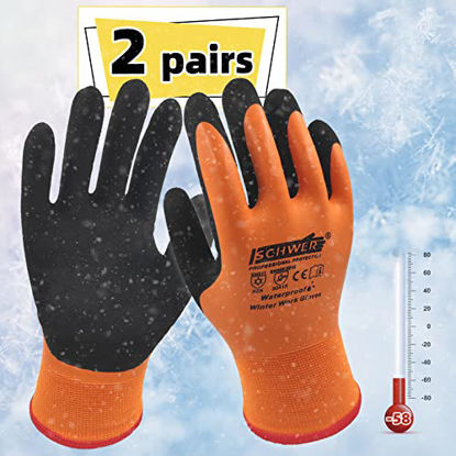 Picture of Schwer 2.0 Flexible Winter Work Gloves for Men 100% Waterproof Work Gloves Double Latex Coated for Outdoor Cold Weather at -58, Freezer, Shoveling Snow, Ice Fishing,Agriculture, Warehouse, Large, 2 Pairs