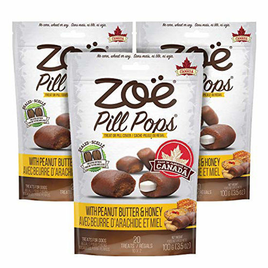 Picture of Zoë Pill Pops for Dogs, Healthy Dog Treats, All Natural Dog Treats to Hide Medication, Peanut Butter with Honey Recipe, 3 Pack