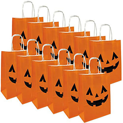 Picture of 24 Pieces Halloween Pumpkin Gift Candy Bags, Halloween Paper Bags with Handle Trick or Treat Bags Party Favor for Halloween Party Decorations