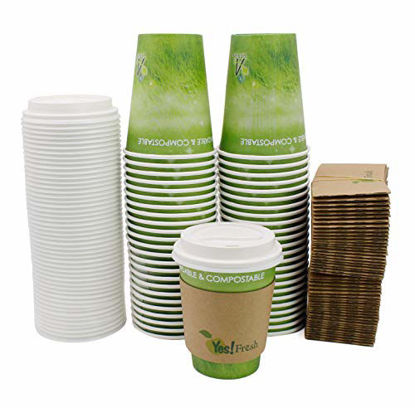 Picture of Special Green Grass Design, Disposable Hot Paper Cup,Eco-friendly,100% Blodegradable&Compostable. (12 oz , 50 Count,Green)