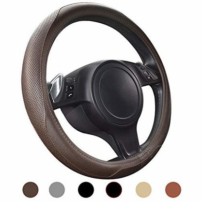 Picture of Ylife Microfiber Leather Car Steering Wheel Cover, Universal 15 inch Breathable Anti Slip Auto Steering Wheel Covers (Coffee)